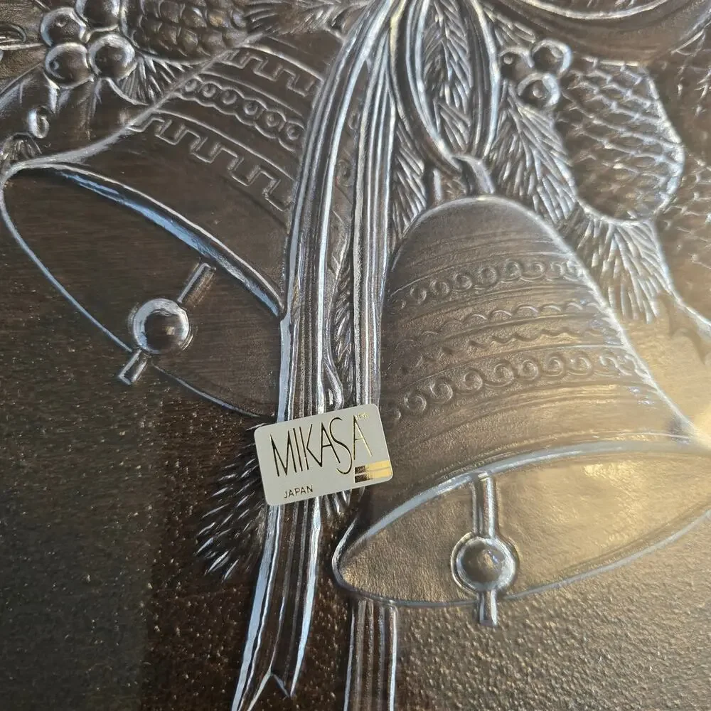 Mikasa Christmas Bells Pinecones Glass Decorative Serving Platter 15